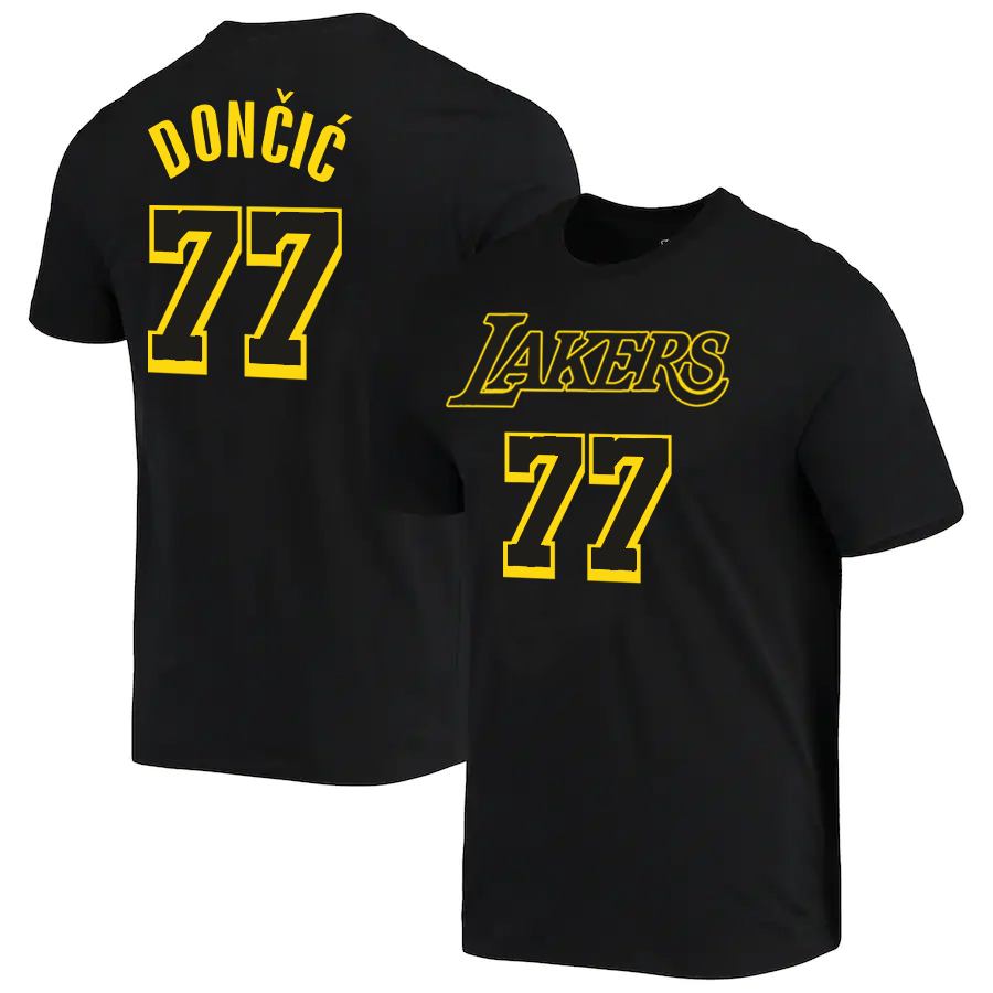 Men NBA Los Angeles Lakers #77 Doncic black T shirts->nba t-shirts->Sports Accessory